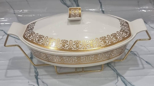 1.5L or 2L single ceramic round chaffing dish + burner and golden stand