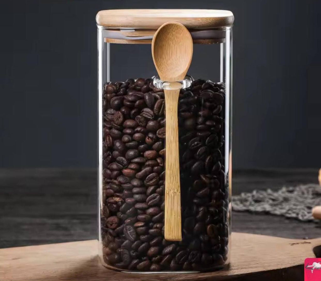 Glass  jar with Bamboo lid & spoon