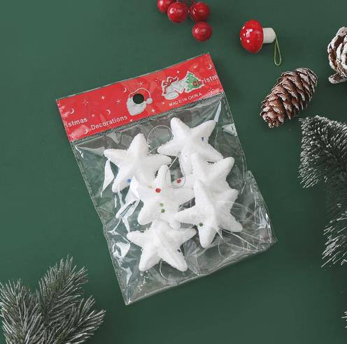 6pc set Christmas Star Hanging Pendants Foam Shiny Pentagram Decoration