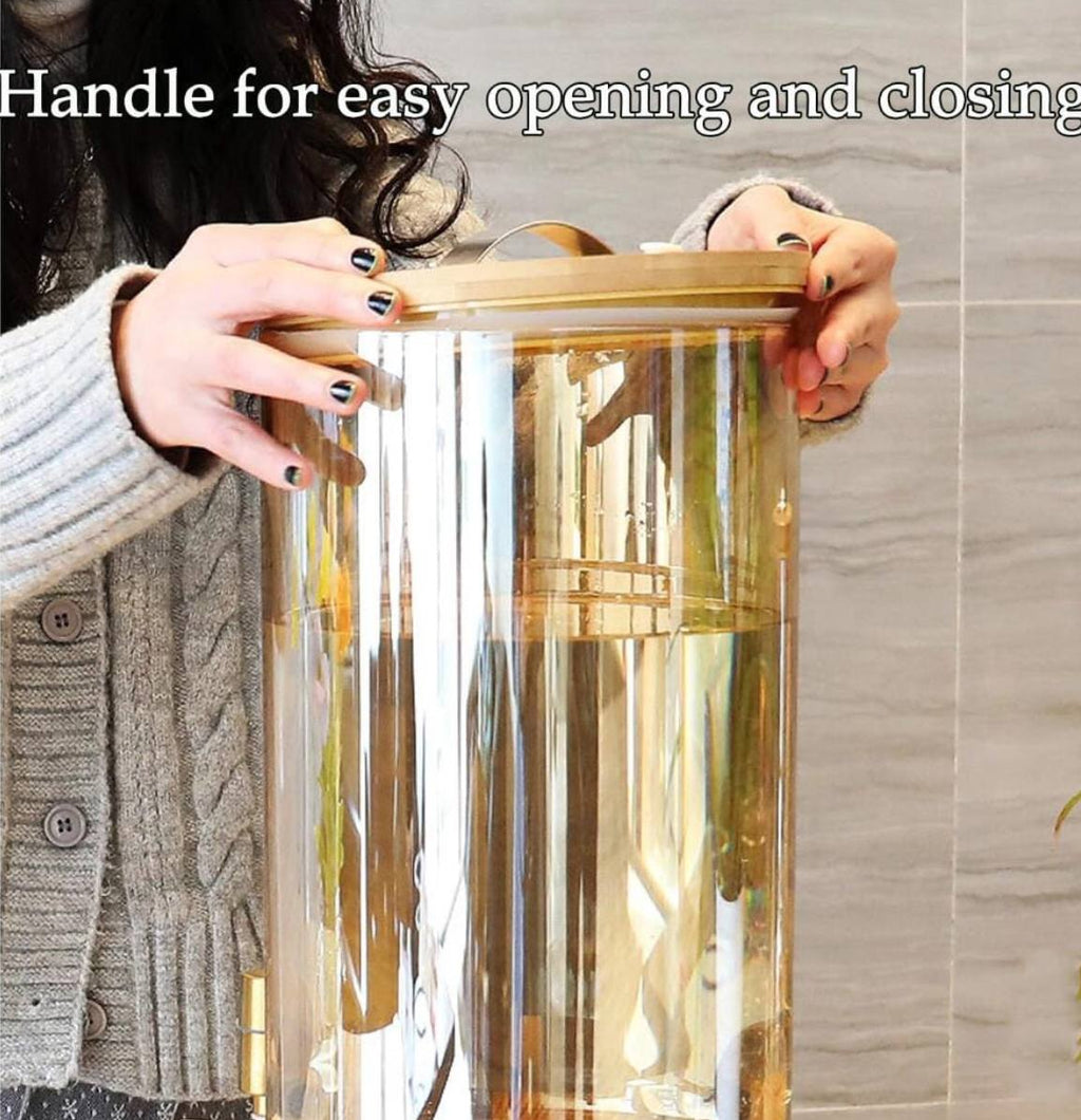 Bamboo base and lid 3.6L Golden borosilicate glass beverage dispenser