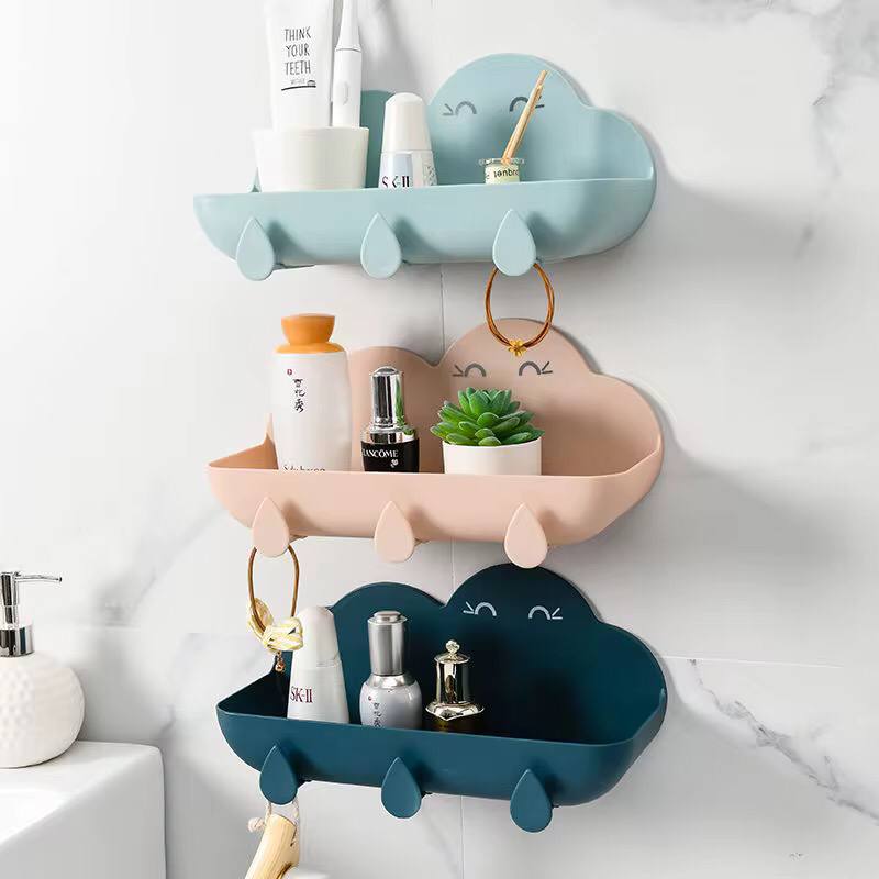 Cloud bathroom organizer set with 3 hooks and adhesive  sticker