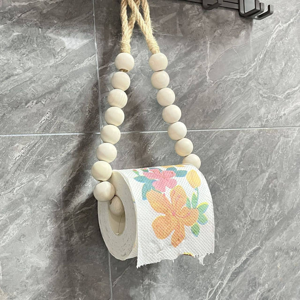 Creative natural wood beaded toilet paper roll holder