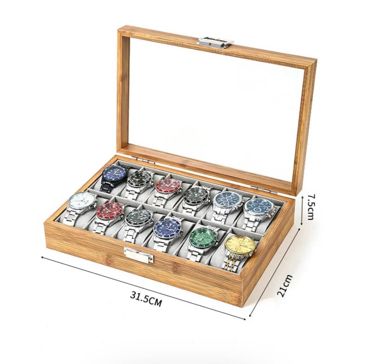 12 slots wooden watch organizer