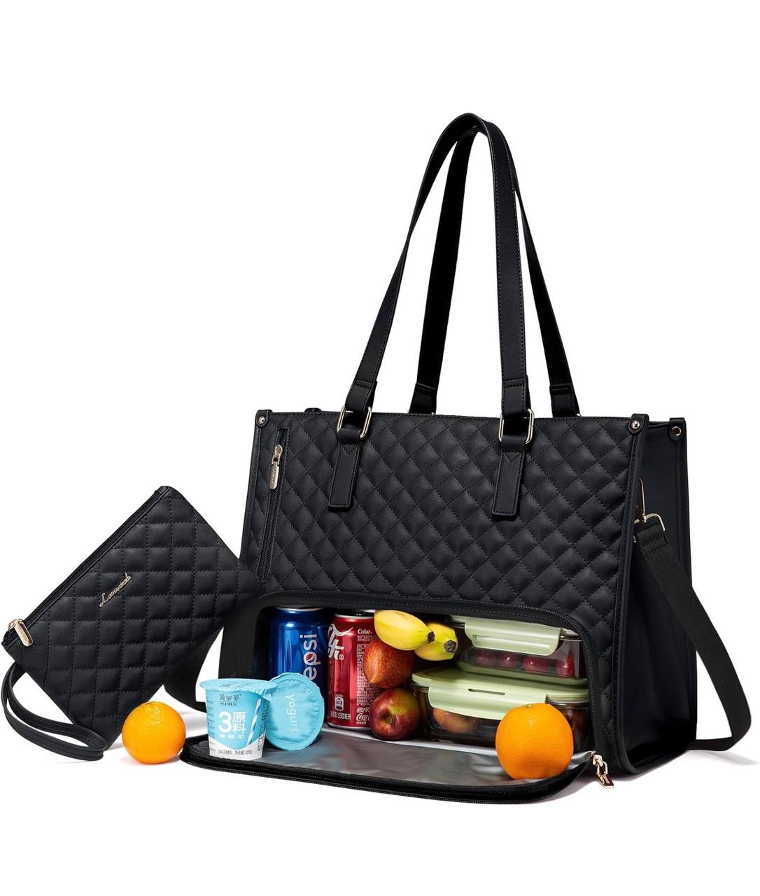 Quilted Large Capacity 15.6‰۝ Business Laptop Tote Bag with Insulated Lunch Compartment