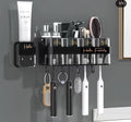 Hello family branded wall mounted toothbrush toothpaste dispenser set (4 cups 4 brush 4 slots 4 hooks 1 toothpastedispenser)