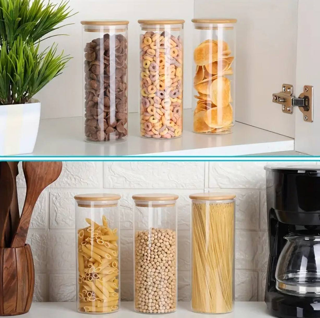 Glass spaghetti/cereal jar with airtight Bamboo lid