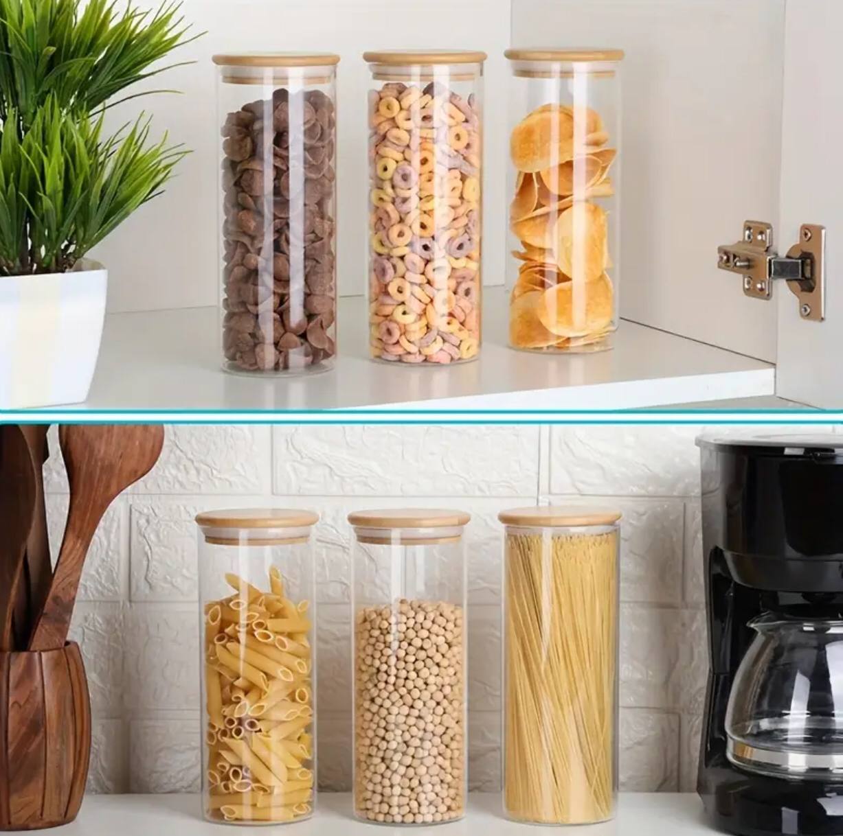 Glass spaghetti/cereal jar with airtight Bamboo lid