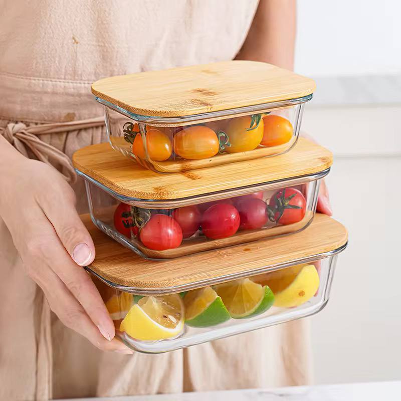 3in1  snack storage box set wooden top lid