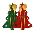 Christmas Cutlery Holder Knife and Fork Pocket Bag Cutlery Cover Star Tree Elk New Year Christmas Party Dinner Table Decorations