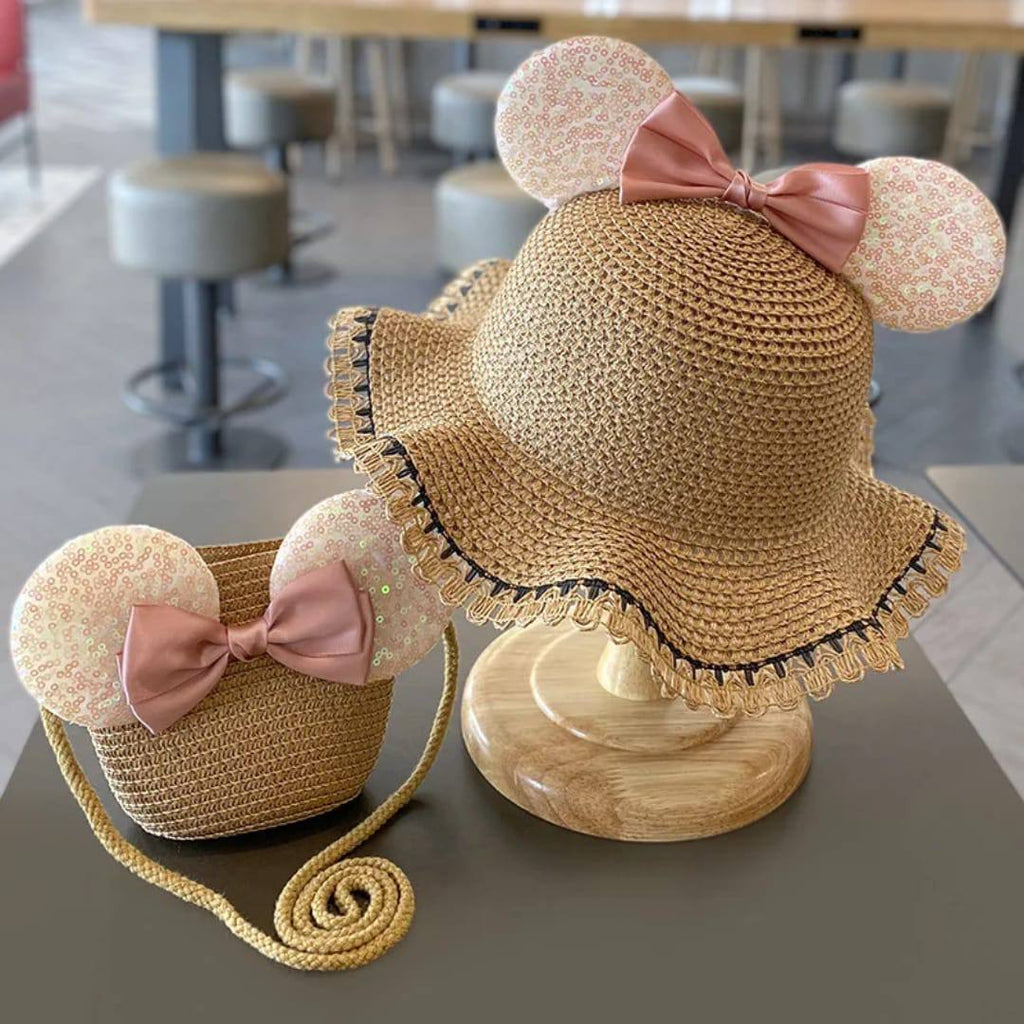 New Arrivals Fashion Kids summer Straw Hat and Bag set with A Bow
