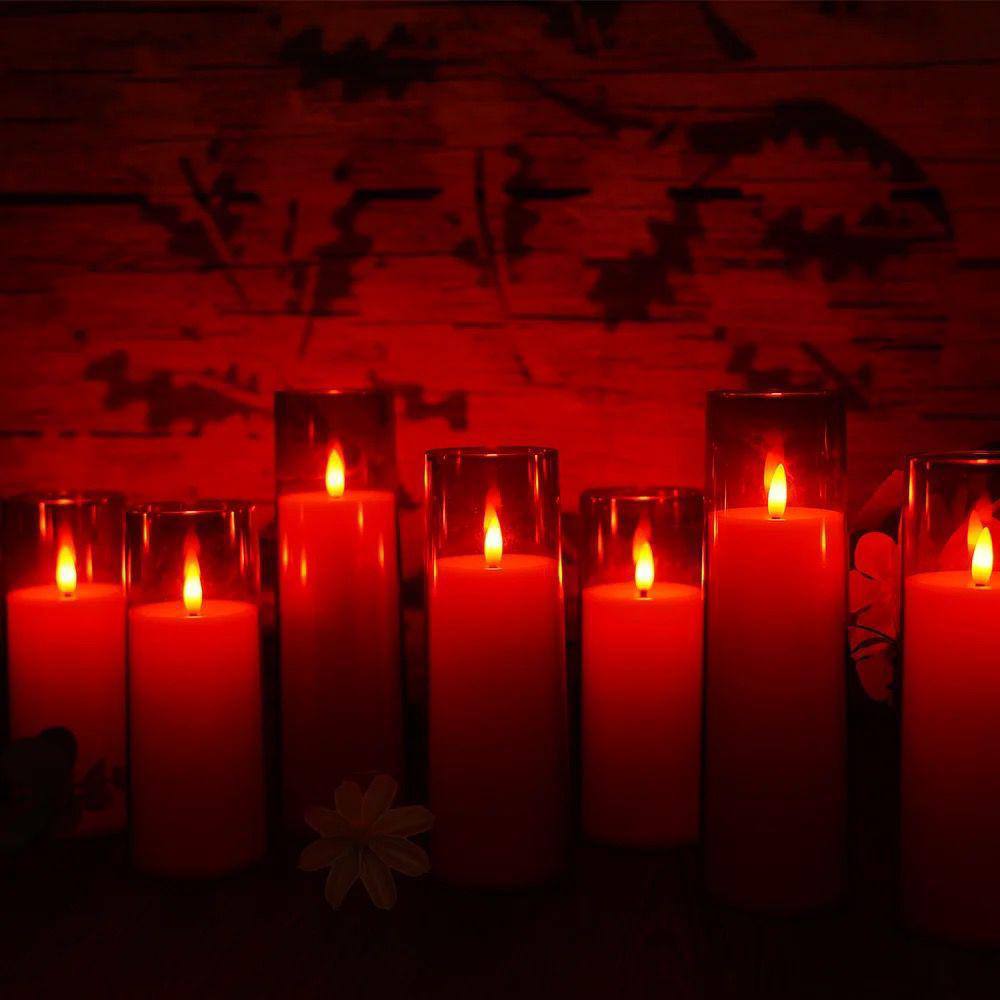 Acrylic flameless LED candles with string light powered by AA batteries remote control operated