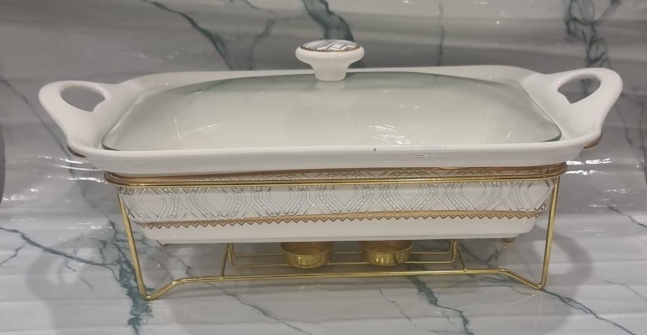 1.5L or 2L single ceramic round chaffing dish + burner and golden stand