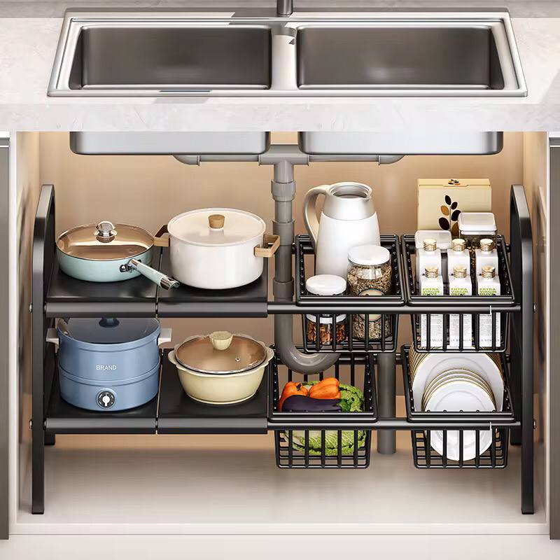 Under the sink adjustable 2 tier rack