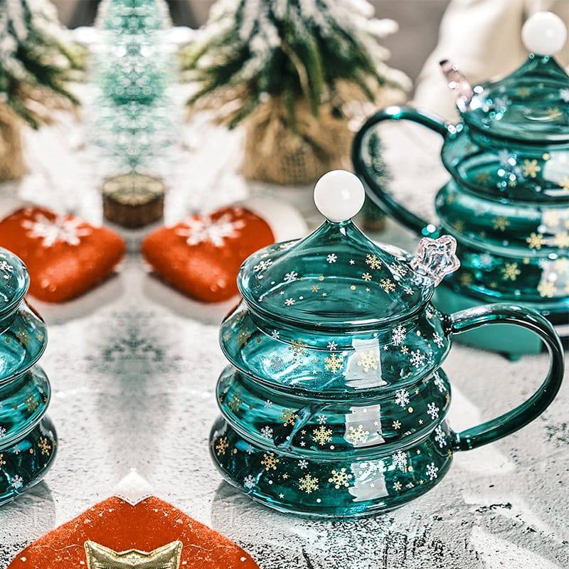 Cute Borosilicate Glass  Christmas Tree Shaped Cup set + Gift Box