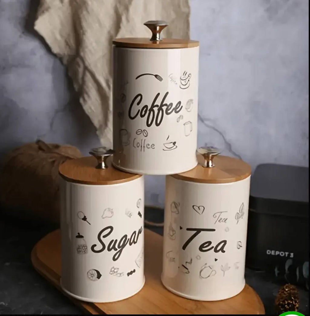 3pc Alloy  Canister Set with Bamboo Lid