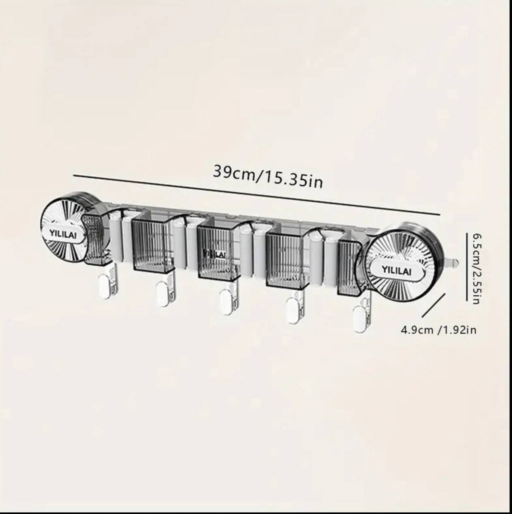 4-Holes Multi-Purpose Hooks Mop Hanger / Rack with  Hanging Hooks & Self adhesive Stickers