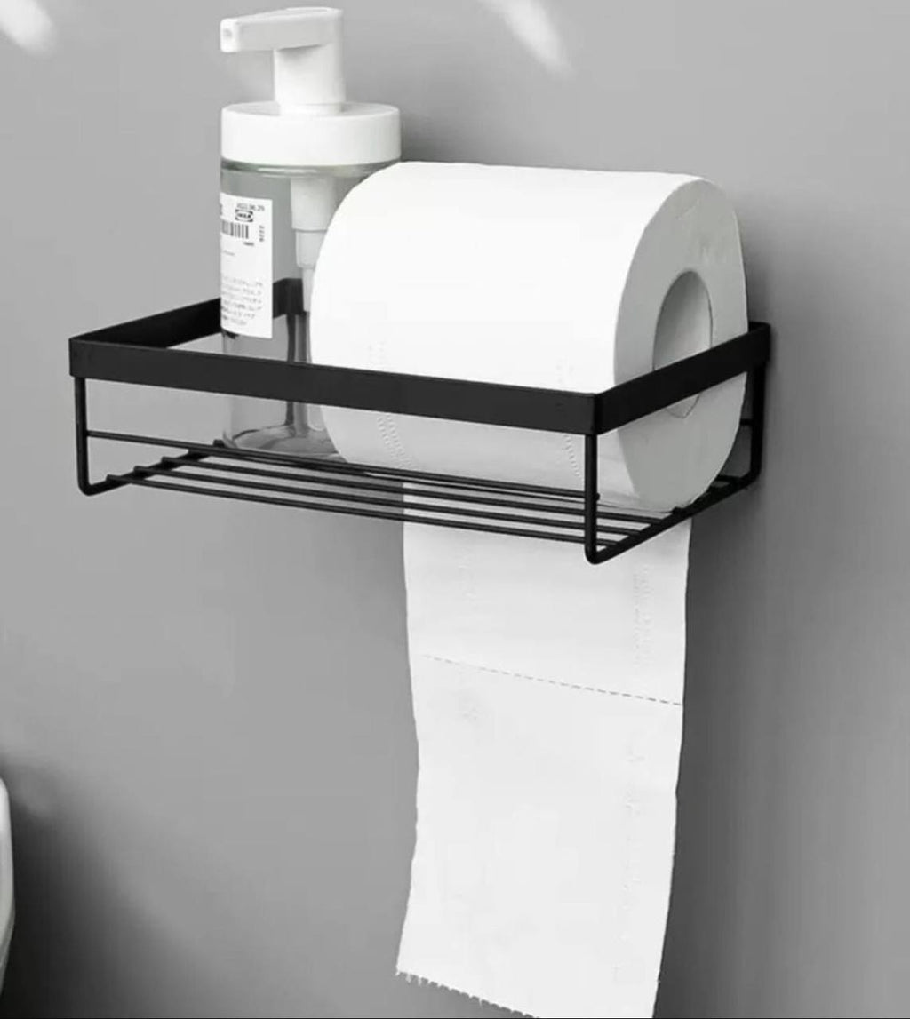Punch free storage rack for toilet paper towel box