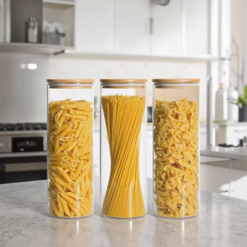 Glass spaghetti/cereal jar with airtight Bamboo lid