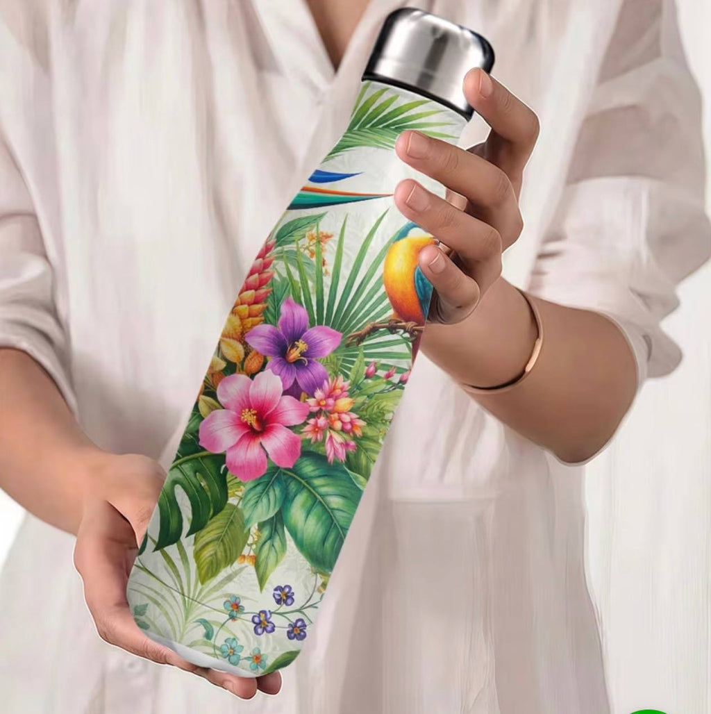 Floral Print flower vase flask Stainless Steel Thermal Bottle 500 ML with Sealed steel Lid