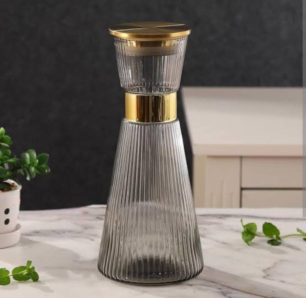 DUJUST Ribbed  Glass Carafe Set,