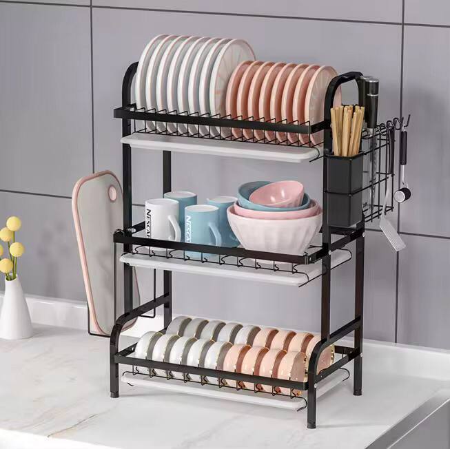 High quality heavy duty 3 tier dish rack with cutlery holder