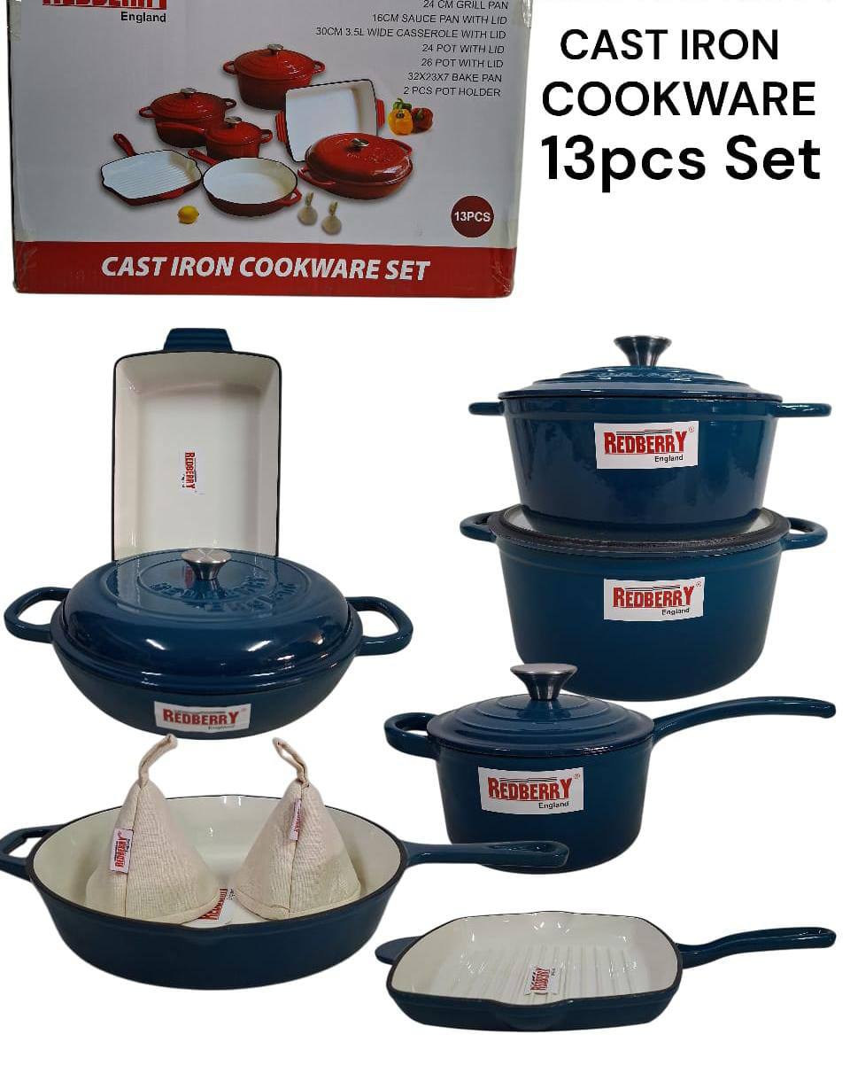 Experience premium performance with this 13-piece enamel cast iron cookware set at