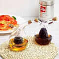 High quality 2in1 cruet twisted oil and vinegar with bamboo  lids dispenser