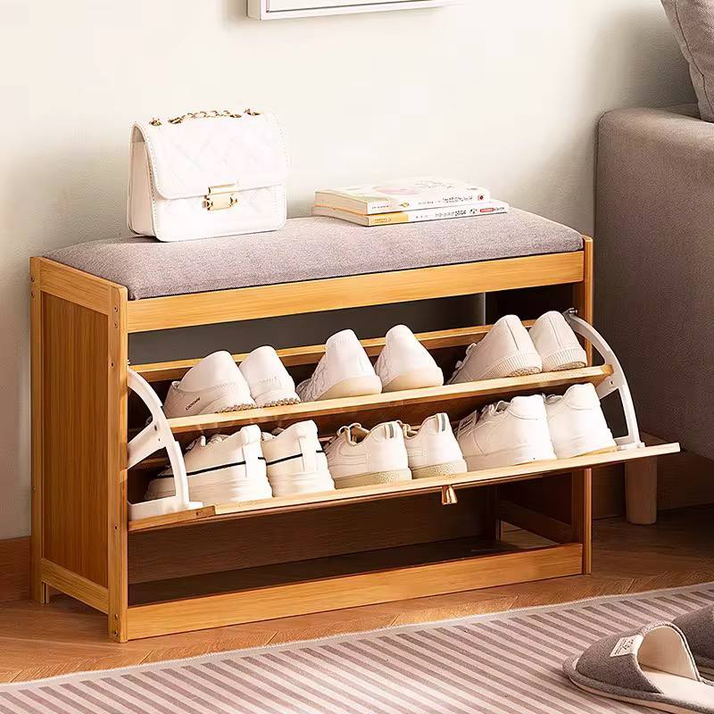 Wooden stool with bucket flip  shoe cabinet