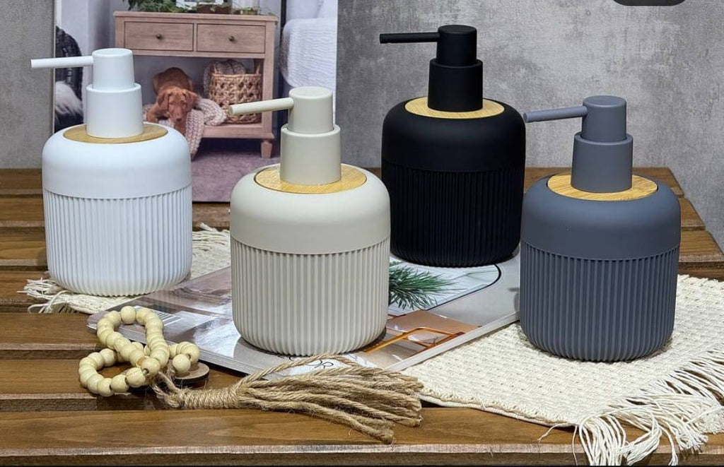 Bamboo luxury Lotion pump bottle for kitchen/ bathroom countertops / shower gel/ decorative soap dispenser