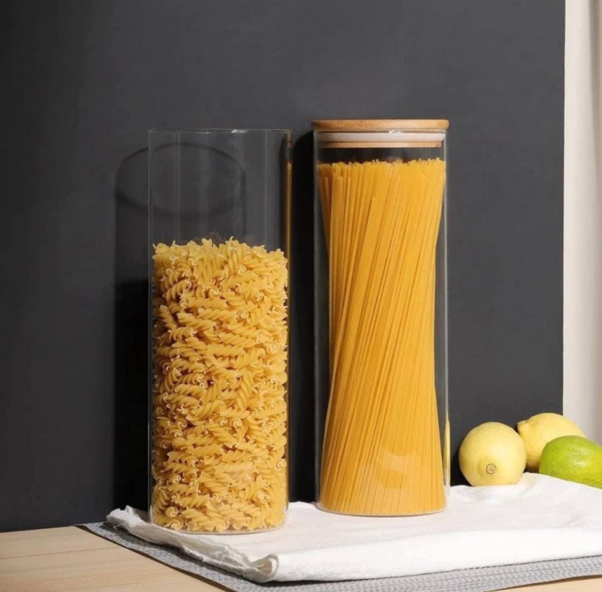 Glass spaghetti/cereal jar with airtight Bamboo lid