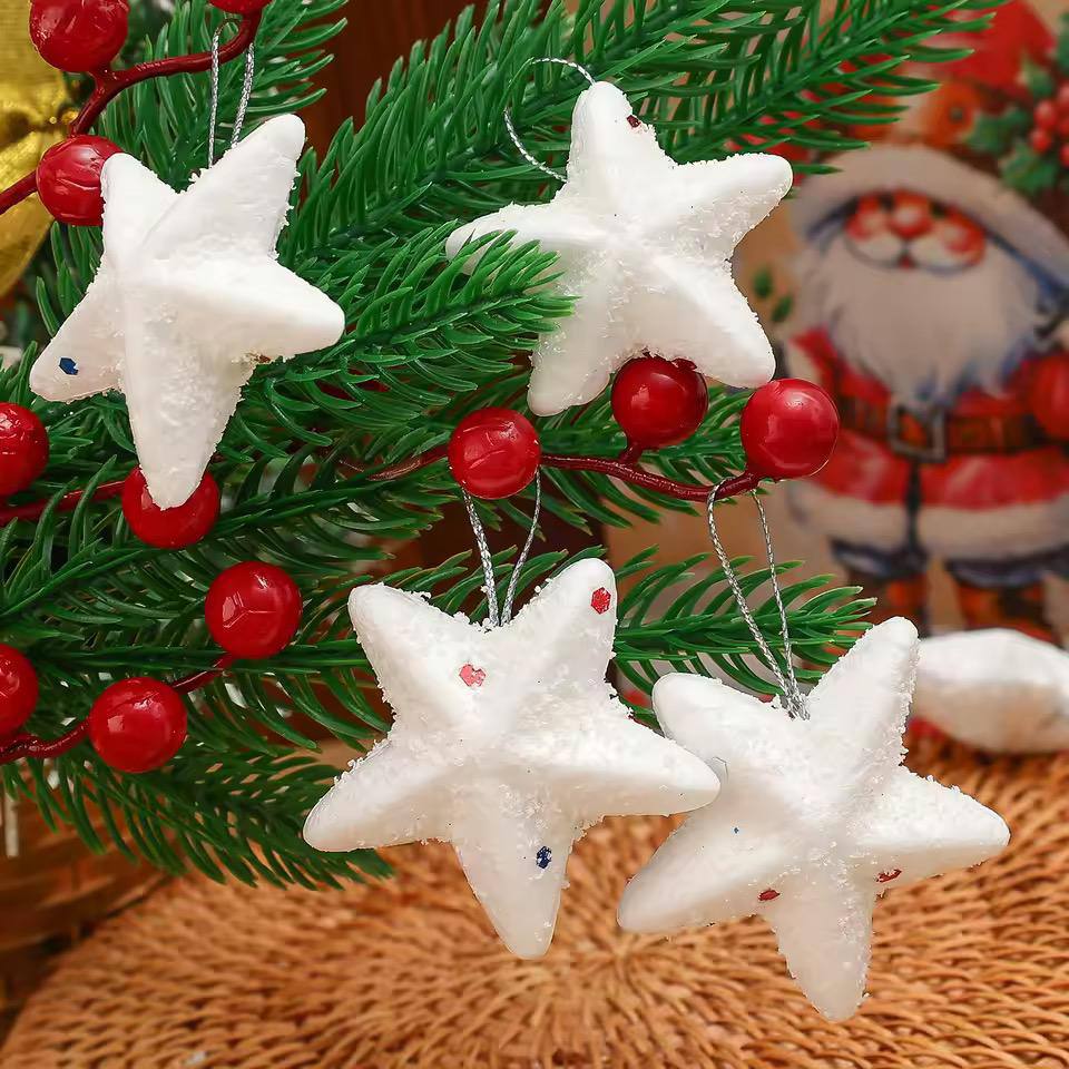 6pc set Christmas Star Hanging Pendants Foam Shiny Pentagram Decoration