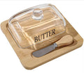 Glass butter dish with bamboo tray