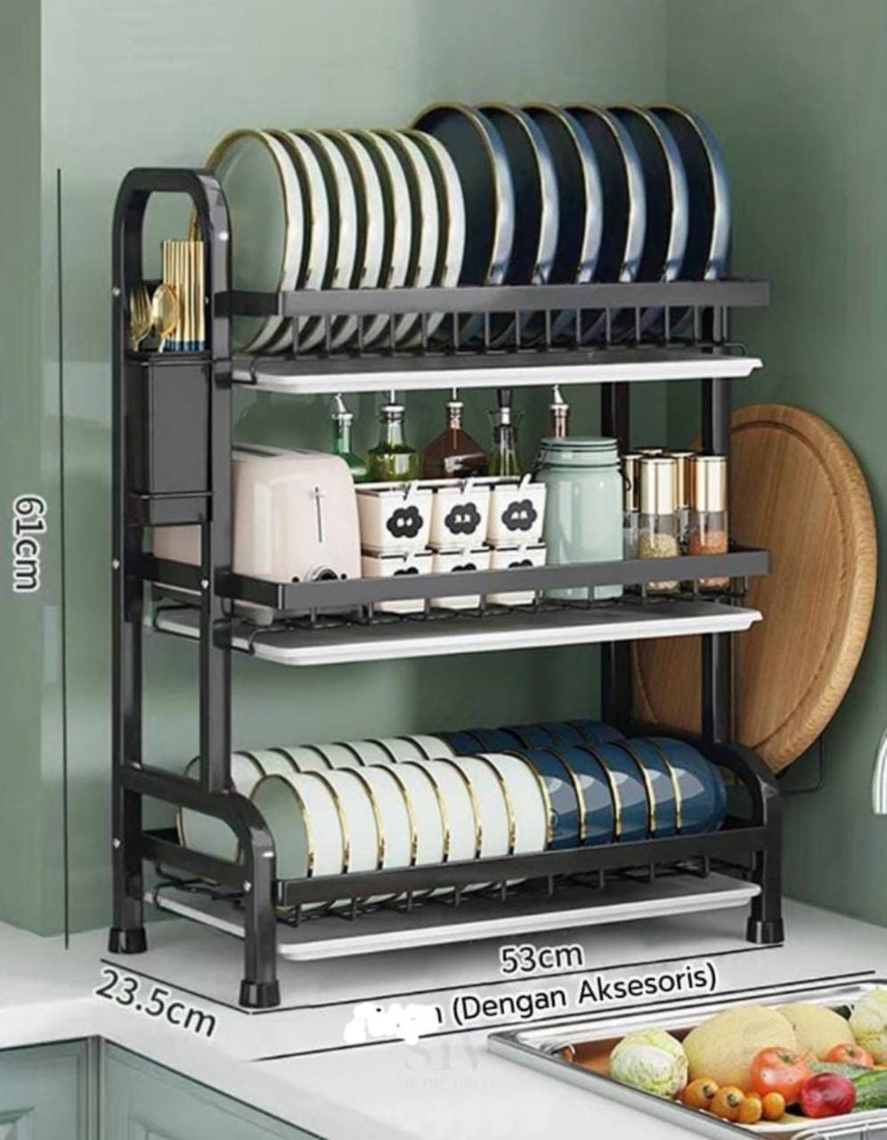 High quality heavy duty 3 tier dish rack with cutlery holder