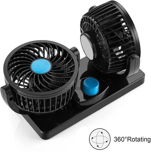 Car dash board/ windshield dual head car fan, electric adjustable 12 Volts DC, 2 Speed 12V Electric Car Cooling Fan 360å¡ Rotatable Dual Heads