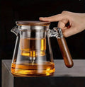 Classy frosted glass tea /beverage pot with bamboo handle