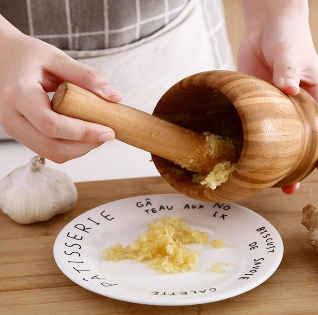 Premium bamboo mortar and pestle set