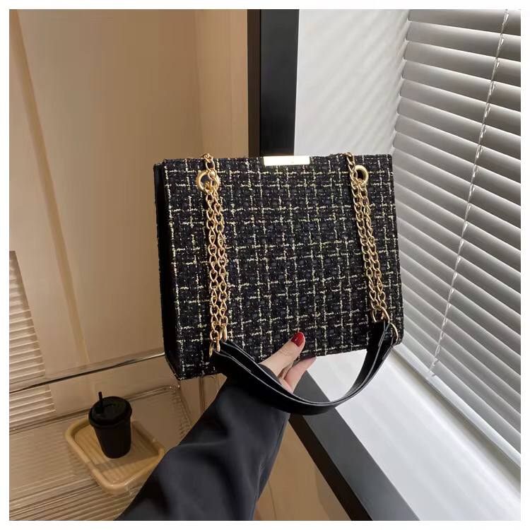 Color block plaid chain crossbody bag