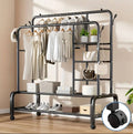 Double Layer Garment Rack Floor  Standing Clothes Hanger